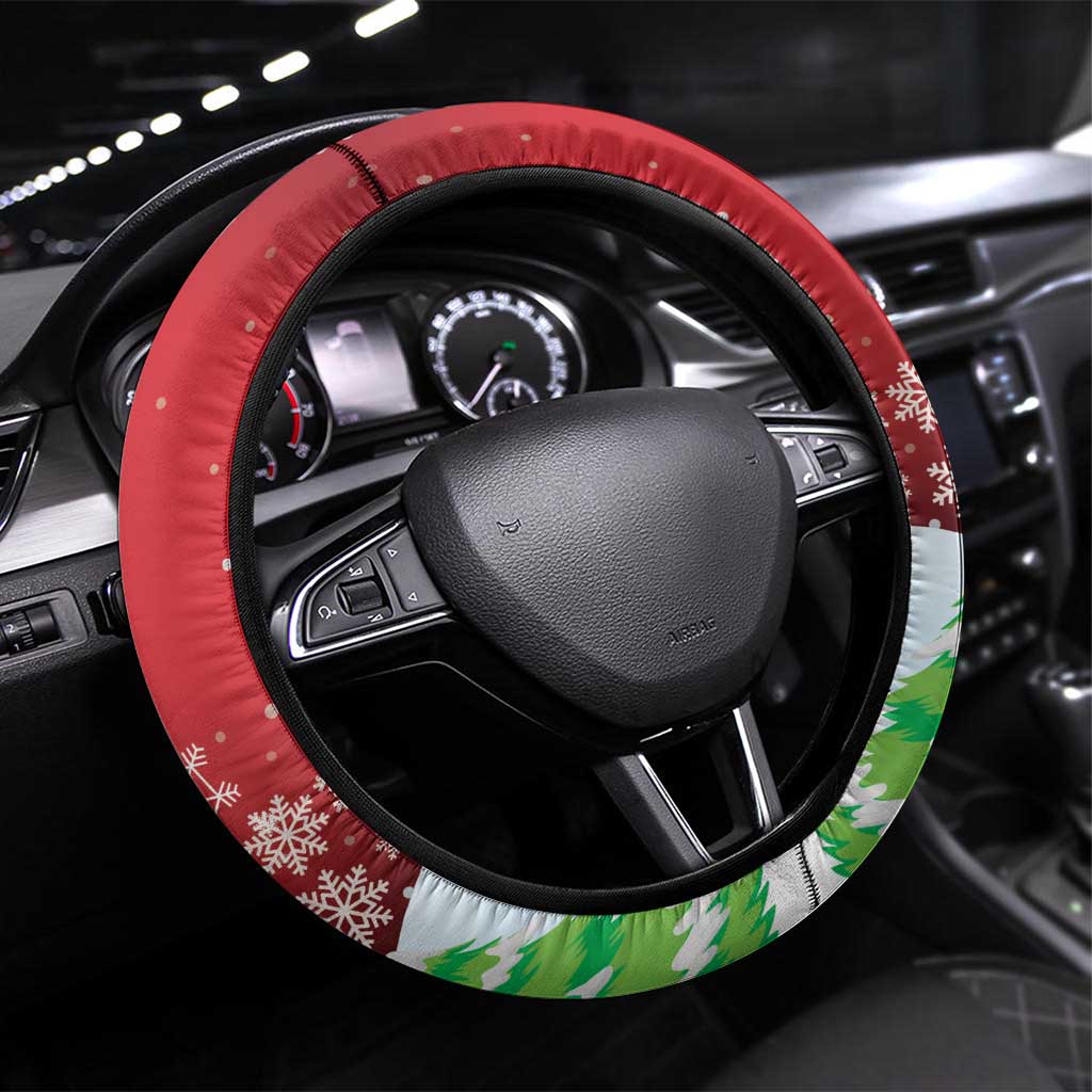 Christmas Canada Steering Wheel Cover Joyeux Noel - Caribou With Maple Leaf - Wonder Print Shop