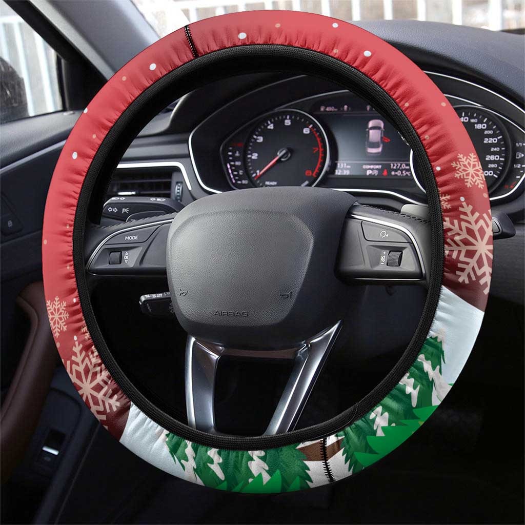 Christmas Canada Steering Wheel Cover Joyeux Noel - Caribou With Maple Leaf - Wonder Print Shop