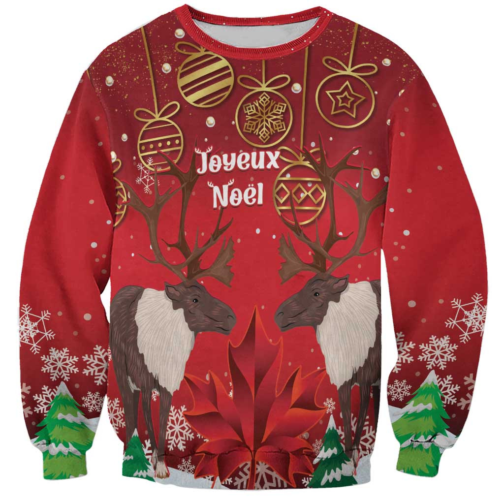 Christmas Canada Sweatshirt Joyeux Noel - Caribou With Maple Leaf - Wonder Print Shop