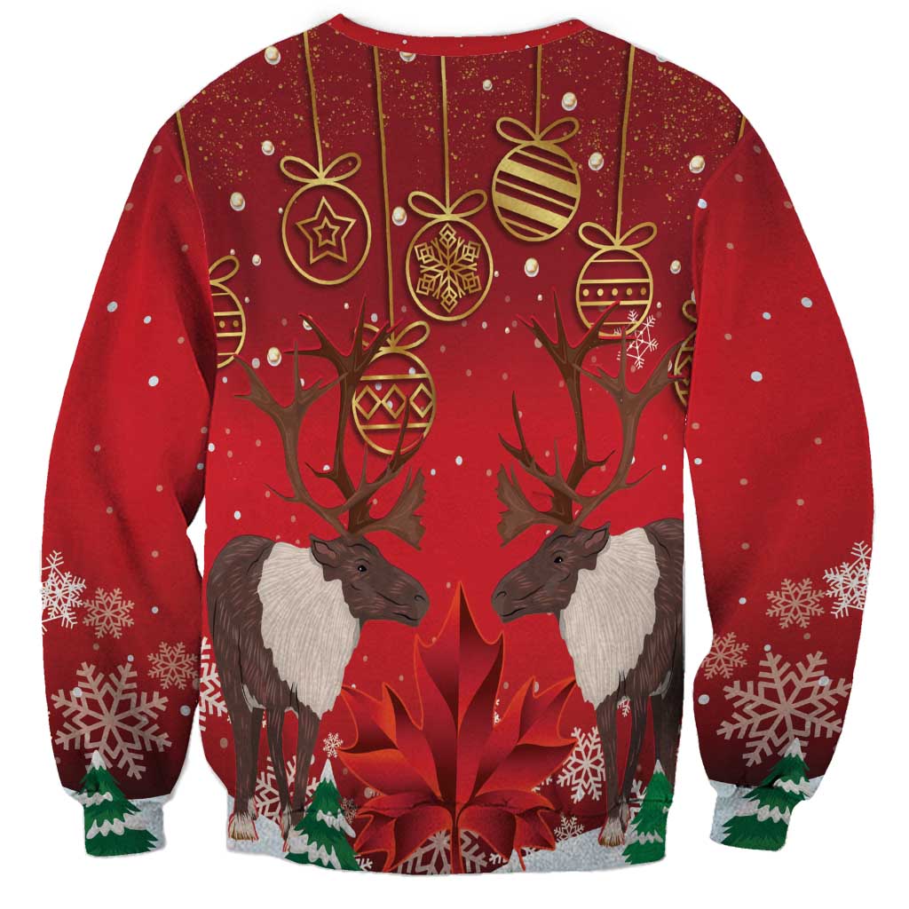 Christmas Canada Sweatshirt Joyeux Noel - Caribou With Maple Leaf - Wonder Print Shop