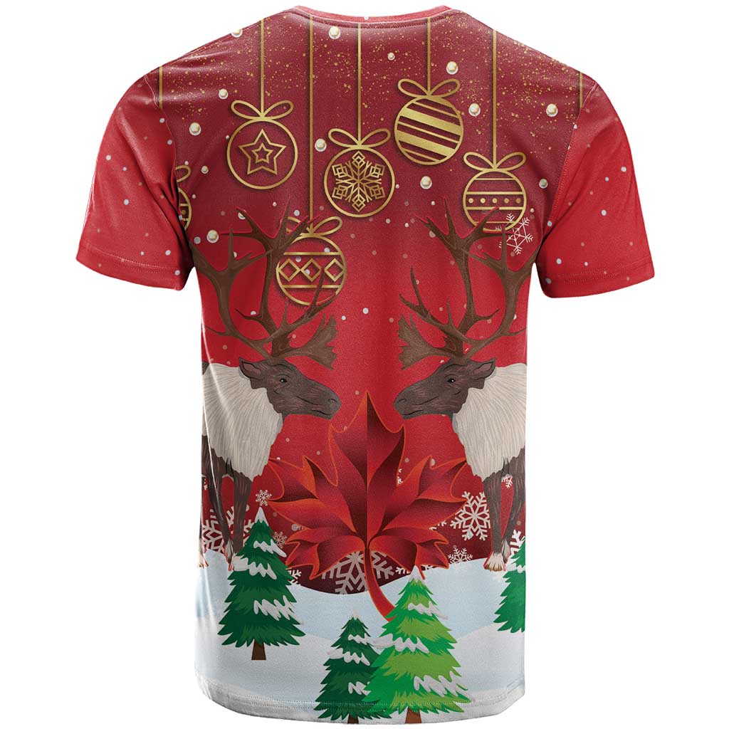 Christmas Canada T Shirt Joyeux Noel - Caribou With Maple Leaf - Wonder Print Shop