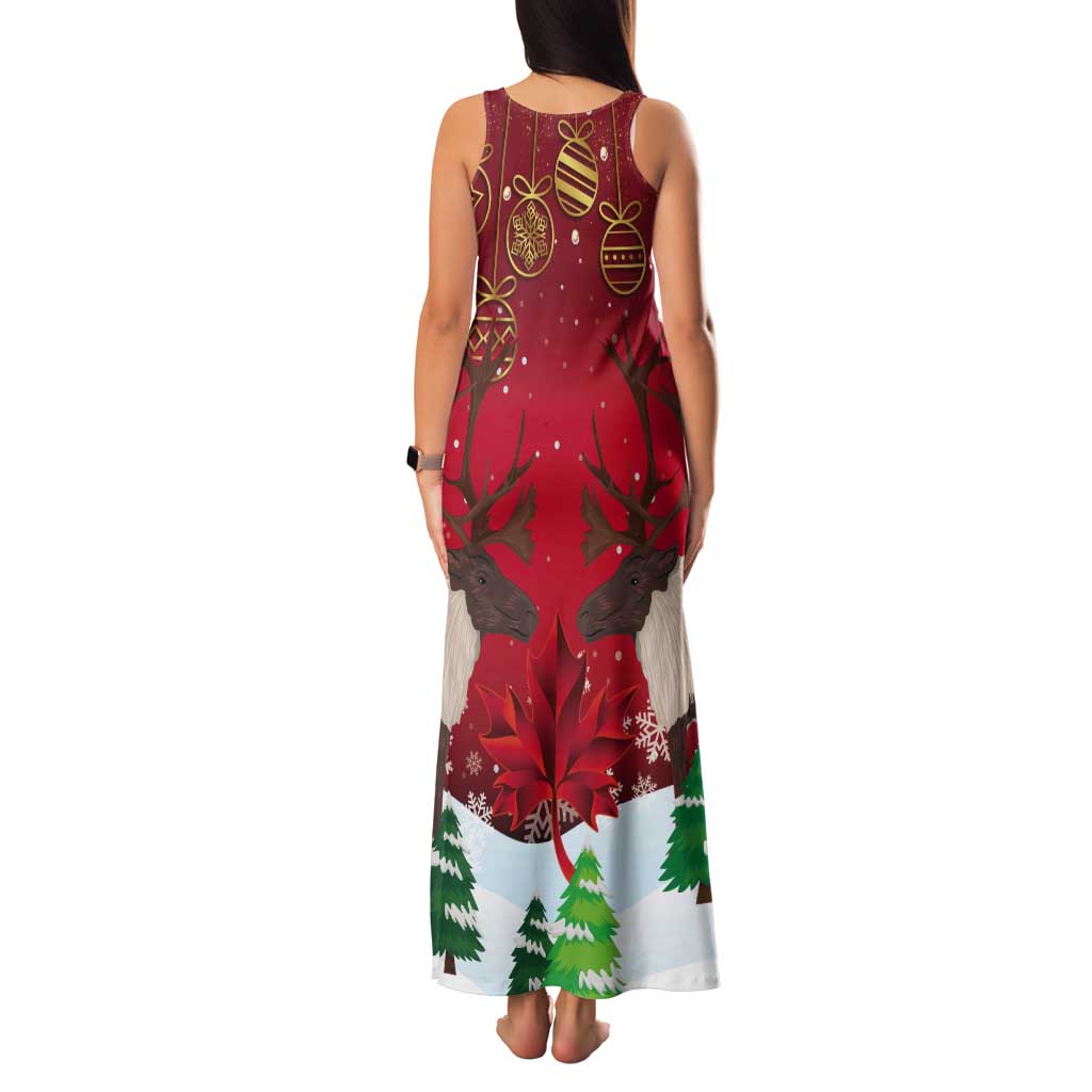 Christmas Canada Tank Maxi Dress Joyeux Noel - Caribou With Maple Leaf - Wonder Print Shop