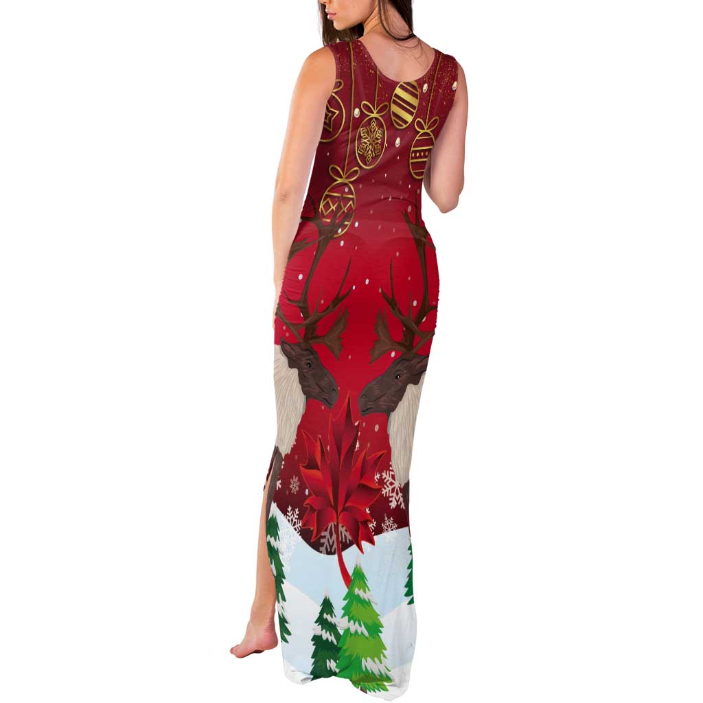 Christmas Canada Tank Maxi Dress Joyeux Noel - Caribou With Maple Leaf - Wonder Print Shop