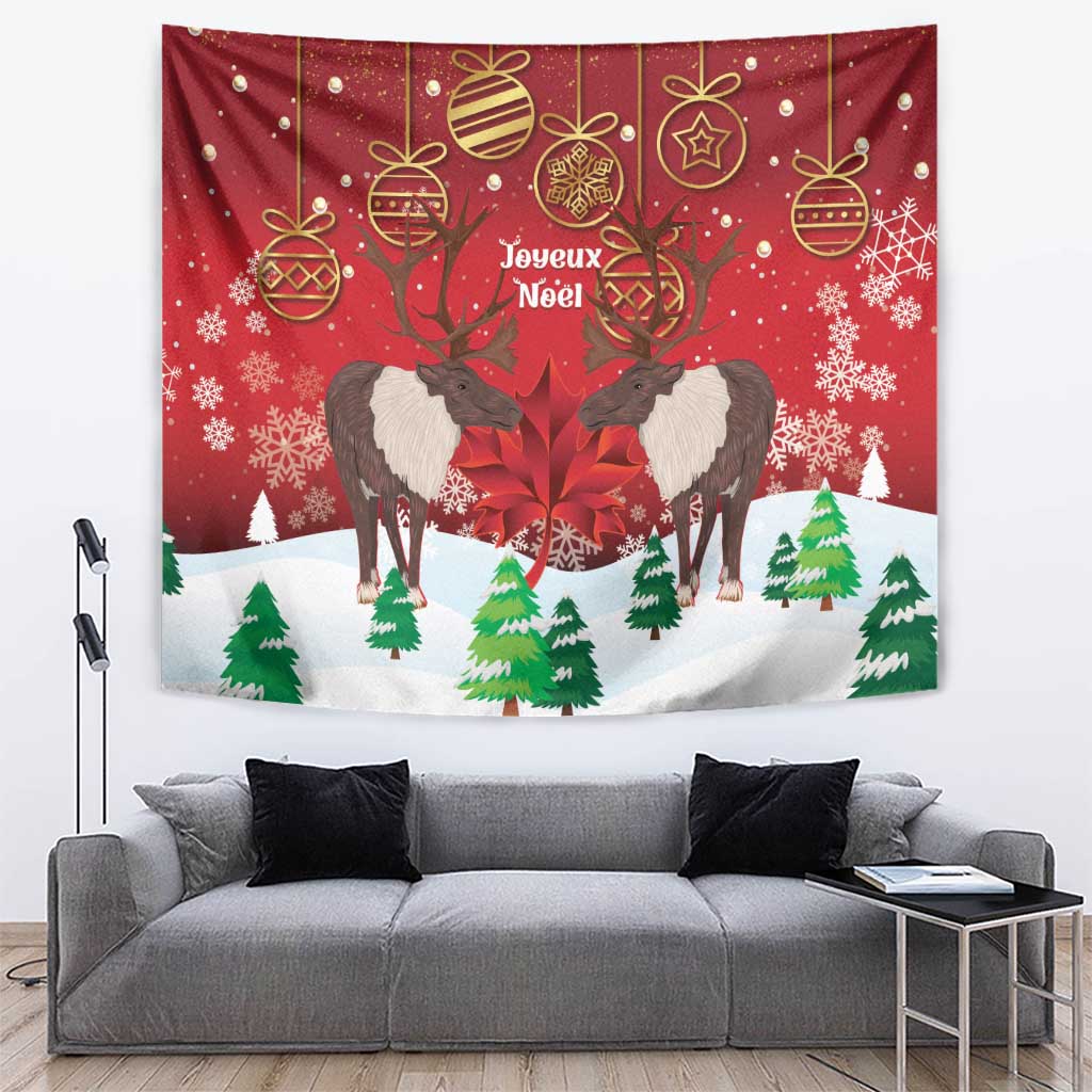 Christmas Canada Tapestry Joyeux Noel - Caribou With Maple Leaf - Wonder Print Shop