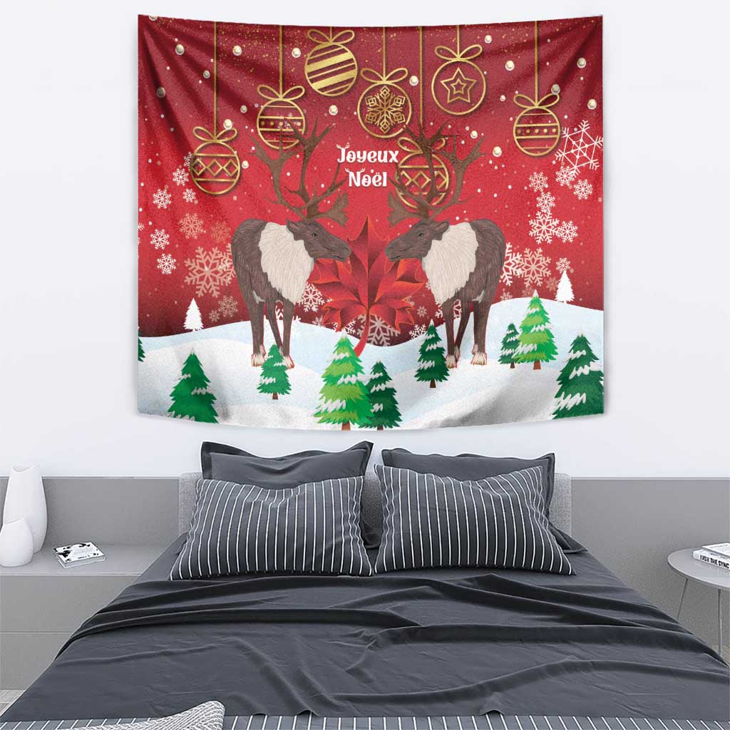 Christmas Canada Tapestry Joyeux Noel - Caribou With Maple Leaf - Wonder Print Shop