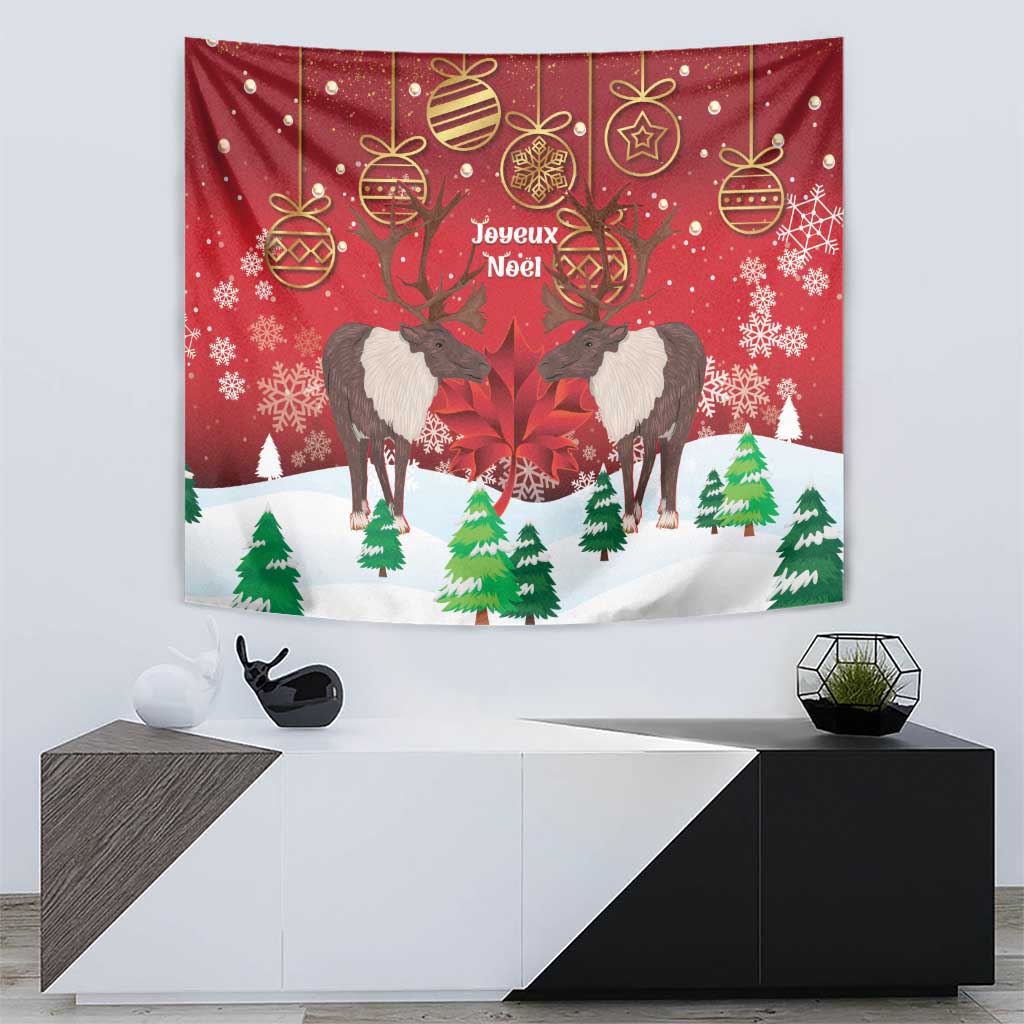 Christmas Canada Tapestry Joyeux Noel - Caribou With Maple Leaf - Wonder Print Shop