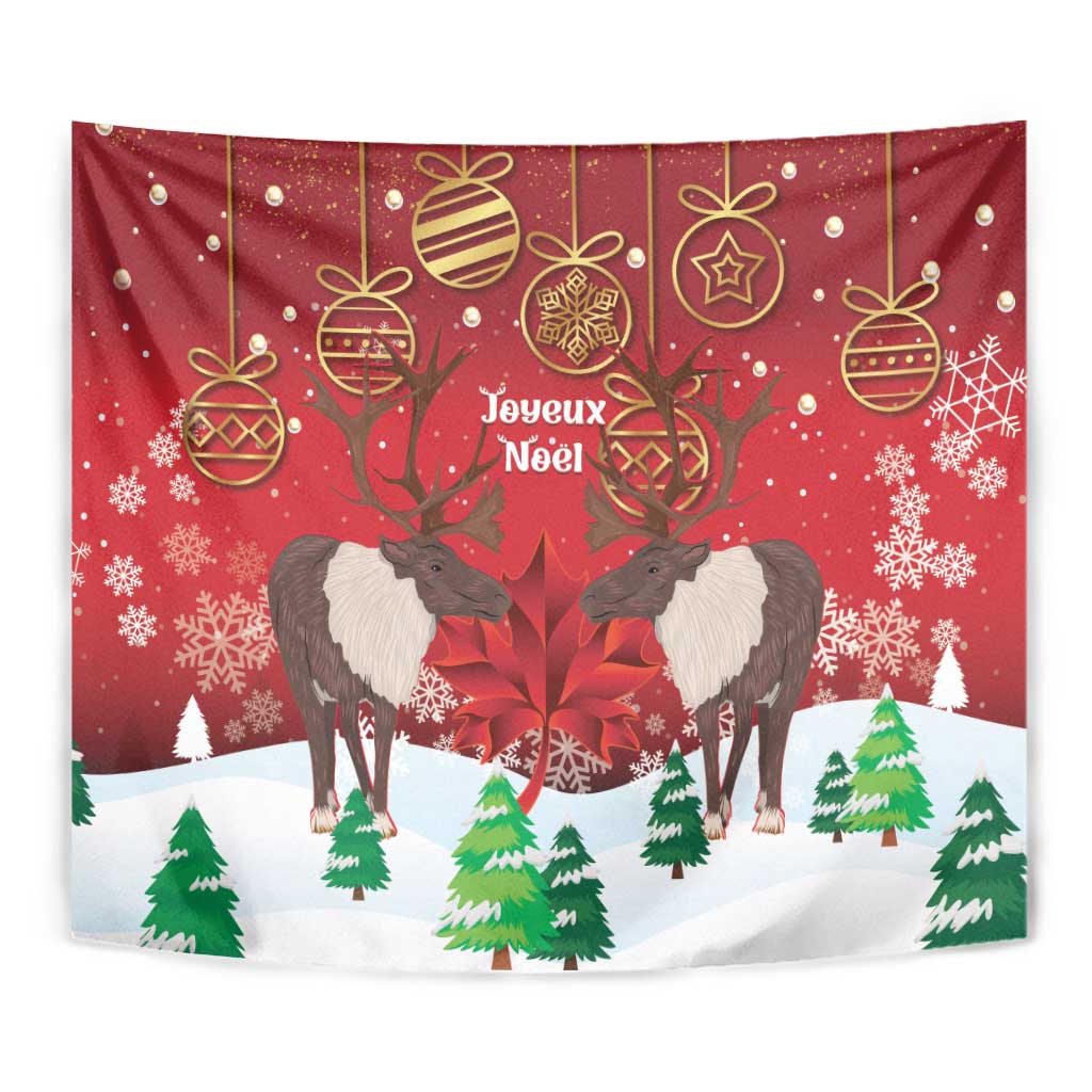 Christmas Canada Tapestry Joyeux Noel - Caribou With Maple Leaf - Wonder Print Shop