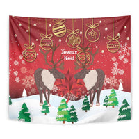Christmas Canada Tapestry Joyeux Noel - Caribou With Maple Leaf - Wonder Print Shop