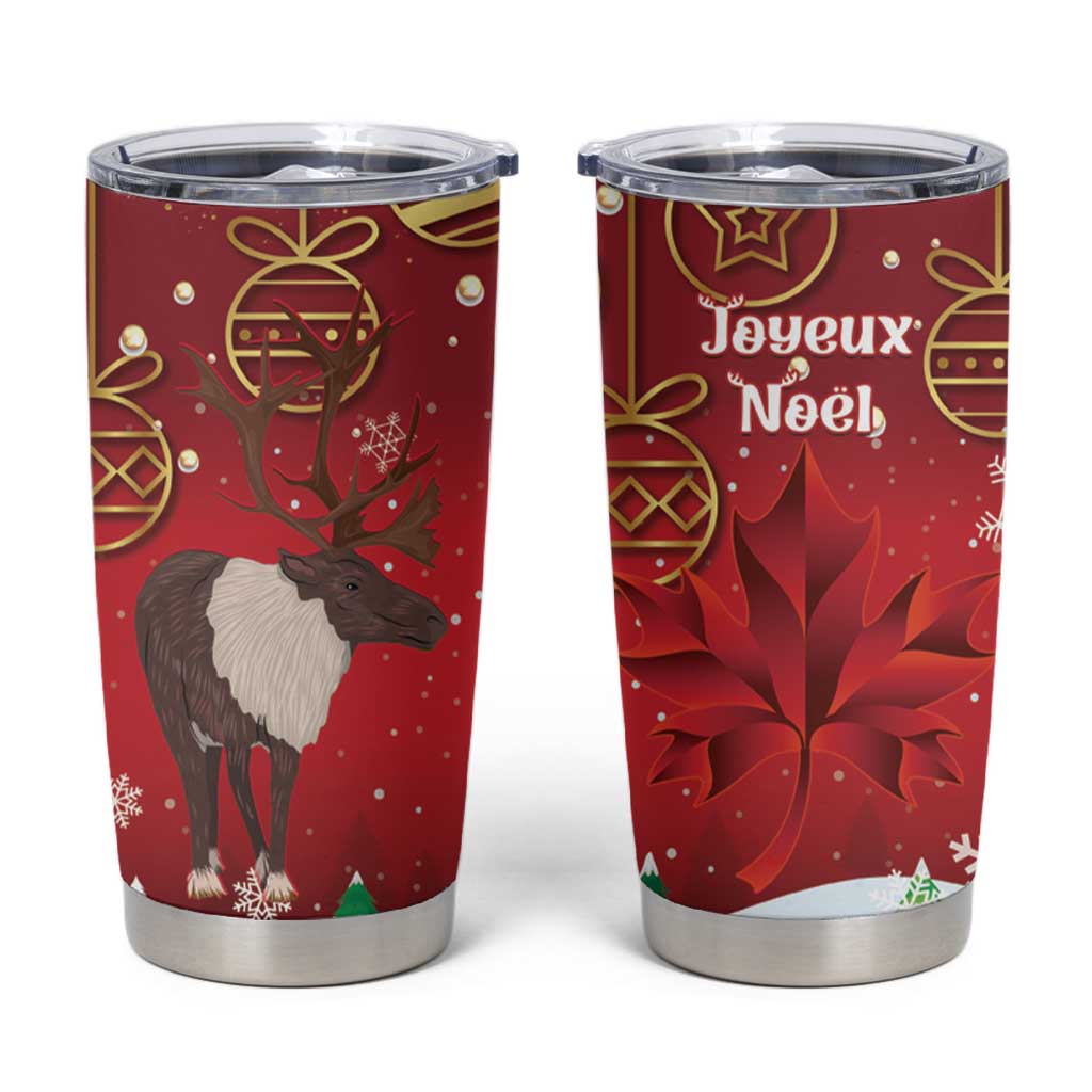 Christmas Canada Tumbler Cup Joyeux Noel - Caribou With Maple Leaf - Wonder Print Shop