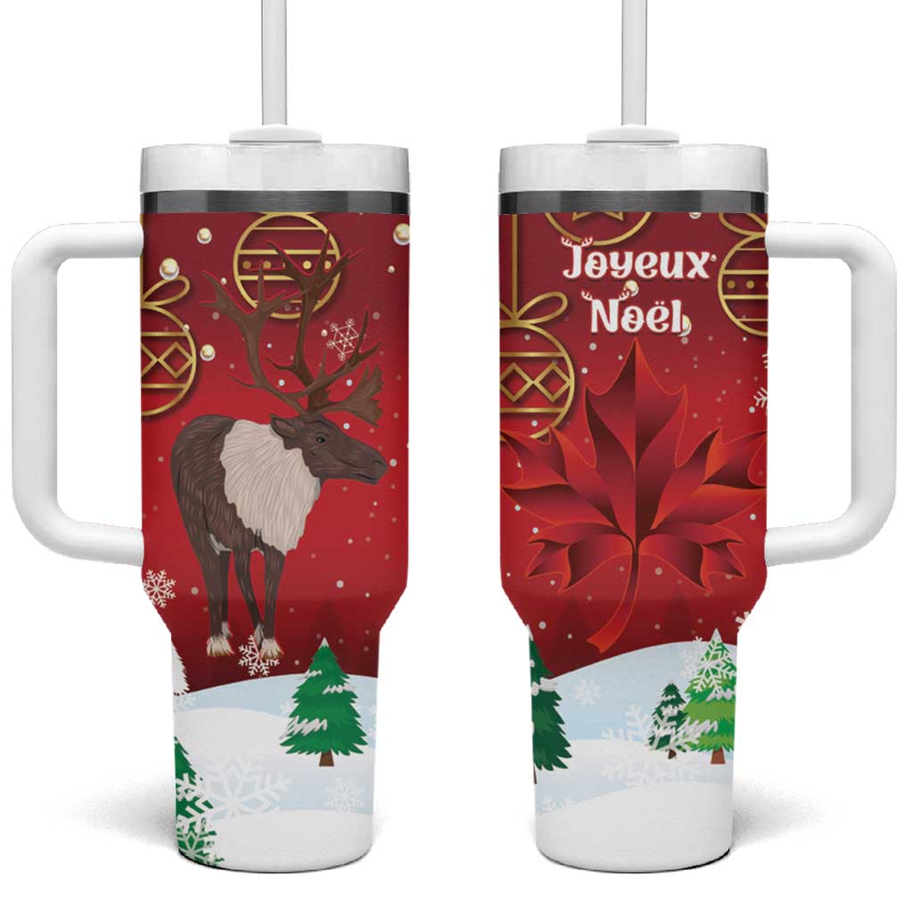 Christmas Canada Tumbler With Handle Joyeux Noel - Caribou With Maple Leaf - Wonder Print Shop