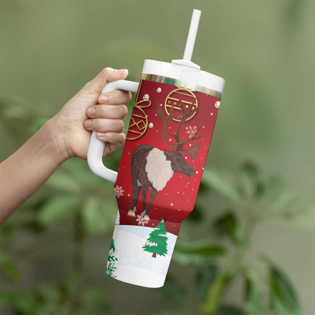 Christmas Canada Tumbler With Handle Joyeux Noel - Caribou With Maple Leaf - Wonder Print Shop