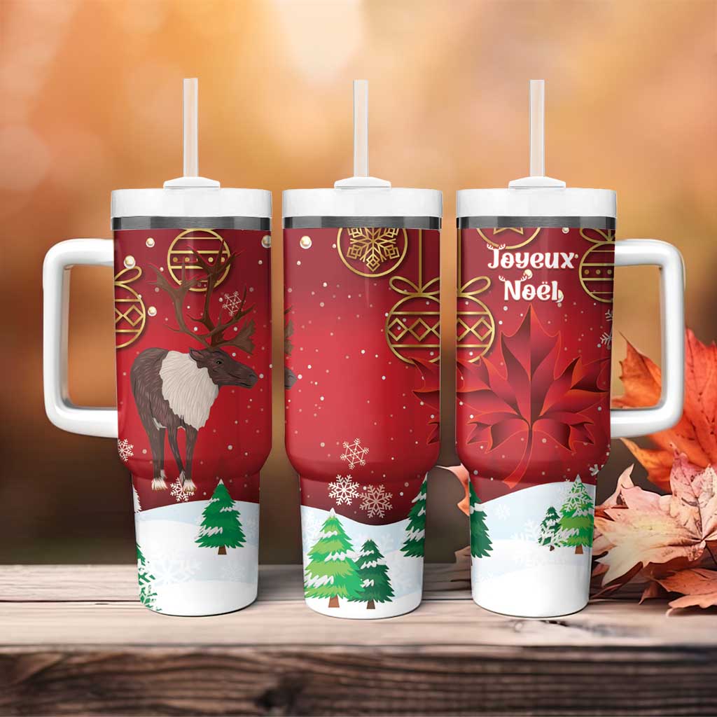 Christmas Canada Tumbler With Handle Joyeux Noel - Caribou With Maple Leaf - Wonder Print Shop