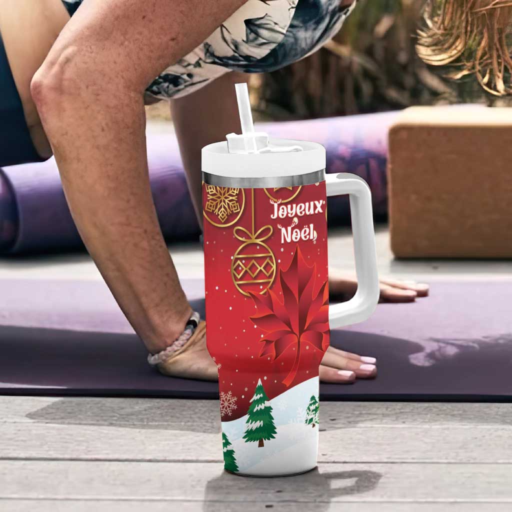 Christmas Canada Tumbler With Handle Joyeux Noel - Caribou With Maple Leaf - Wonder Print Shop
