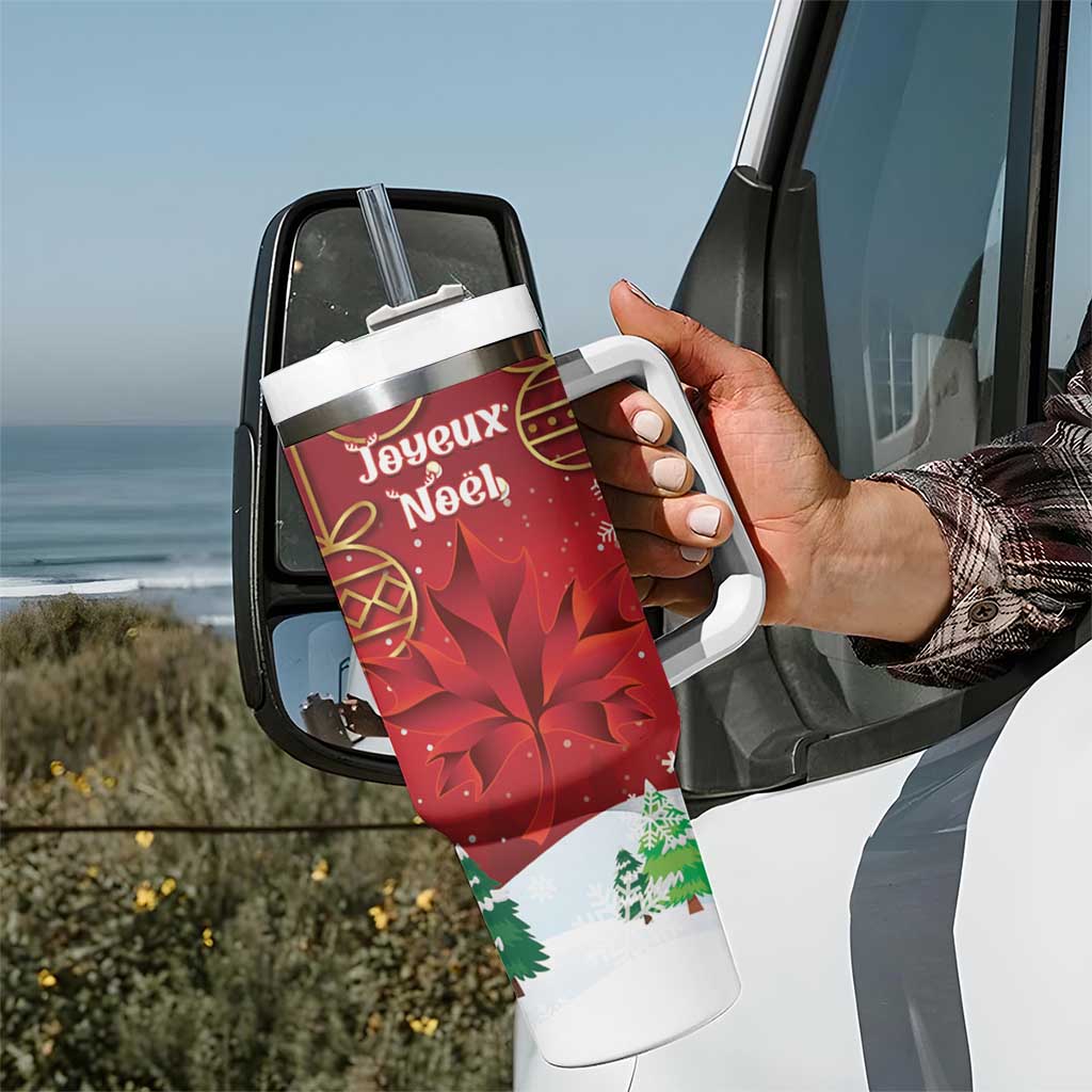 Christmas Canada Tumbler With Handle Joyeux Noel - Caribou With Maple Leaf - Wonder Print Shop