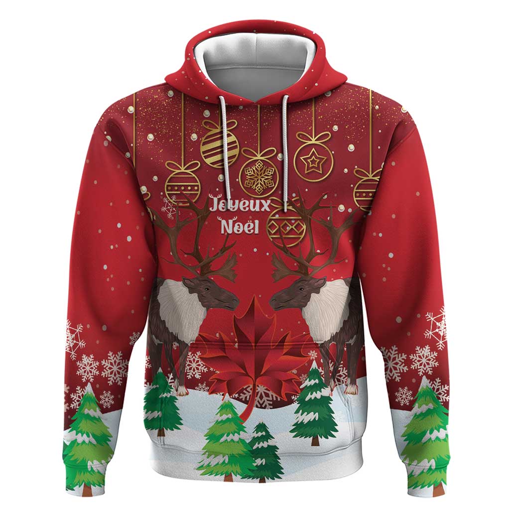 Christmas Canada Zip Hoodie Joyeux Noel - Caribou With Maple Leaf - Wonder Print Shop