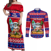 Custom Guam Christmas Couples Matching Off Shoulder Maxi Dress and Long Sleeve Button Shirt Guaman Santas Felis Pasgua - Wonder Print Shop