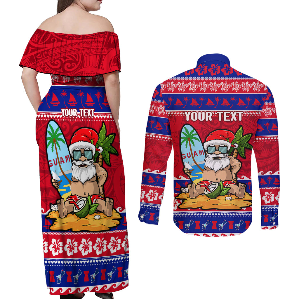 Custom Guam Christmas Couples Matching Off Shoulder Maxi Dress and Long Sleeve Button Shirt Guaman Santas Felis Pasgua - Wonder Print Shop