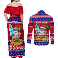 Custom Guam Christmas Couples Matching Off Shoulder Maxi Dress and Long Sleeve Button Shirt Guaman Santas Felis Pasgua - Wonder Print Shop