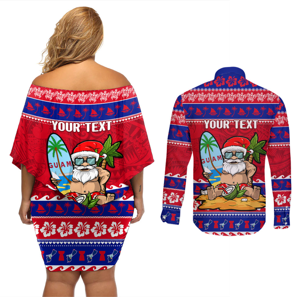 Custom Guam Christmas Couples Matching Off Shoulder Short Dress and Long Sleeve Button Shirt Guaman Santas Felis Pasgua - Wonder Print Shop