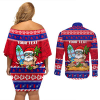 Custom Guam Christmas Couples Matching Off Shoulder Short Dress and Long Sleeve Button Shirt Guaman Santas Felis Pasgua - Wonder Print Shop