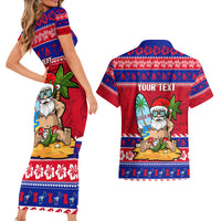 Custom Guam Christmas Couples Matching Short Sleeve Bodycon Dress and Hawaiian Shirt Guaman Santas Felis Pasgua - Wonder Print Shop