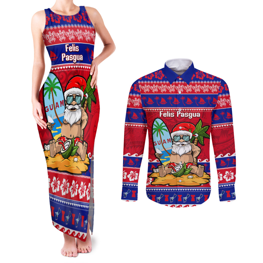 Custom Guam Christmas Couples Matching Tank Maxi Dress and Long Sleeve Button Shirt Guaman Santas Felis Pasgua - Wonder Print Shop