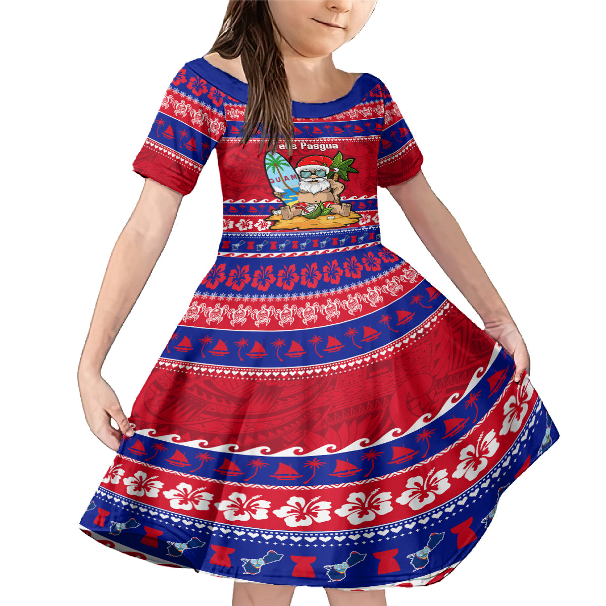 Custom Guam Christmas Family Matching Mermaid Dress and Hawaiian Shirt Guaman Santas Felis Pasgua - Wonder Print Shop