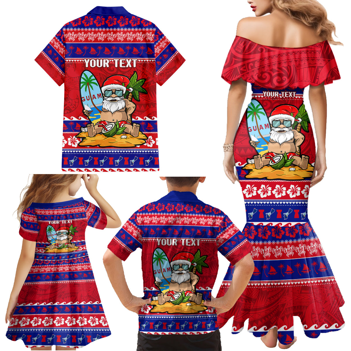 Custom Guam Christmas Family Matching Mermaid Dress and Hawaiian Shirt Guaman Santas Felis Pasgua - Wonder Print Shop