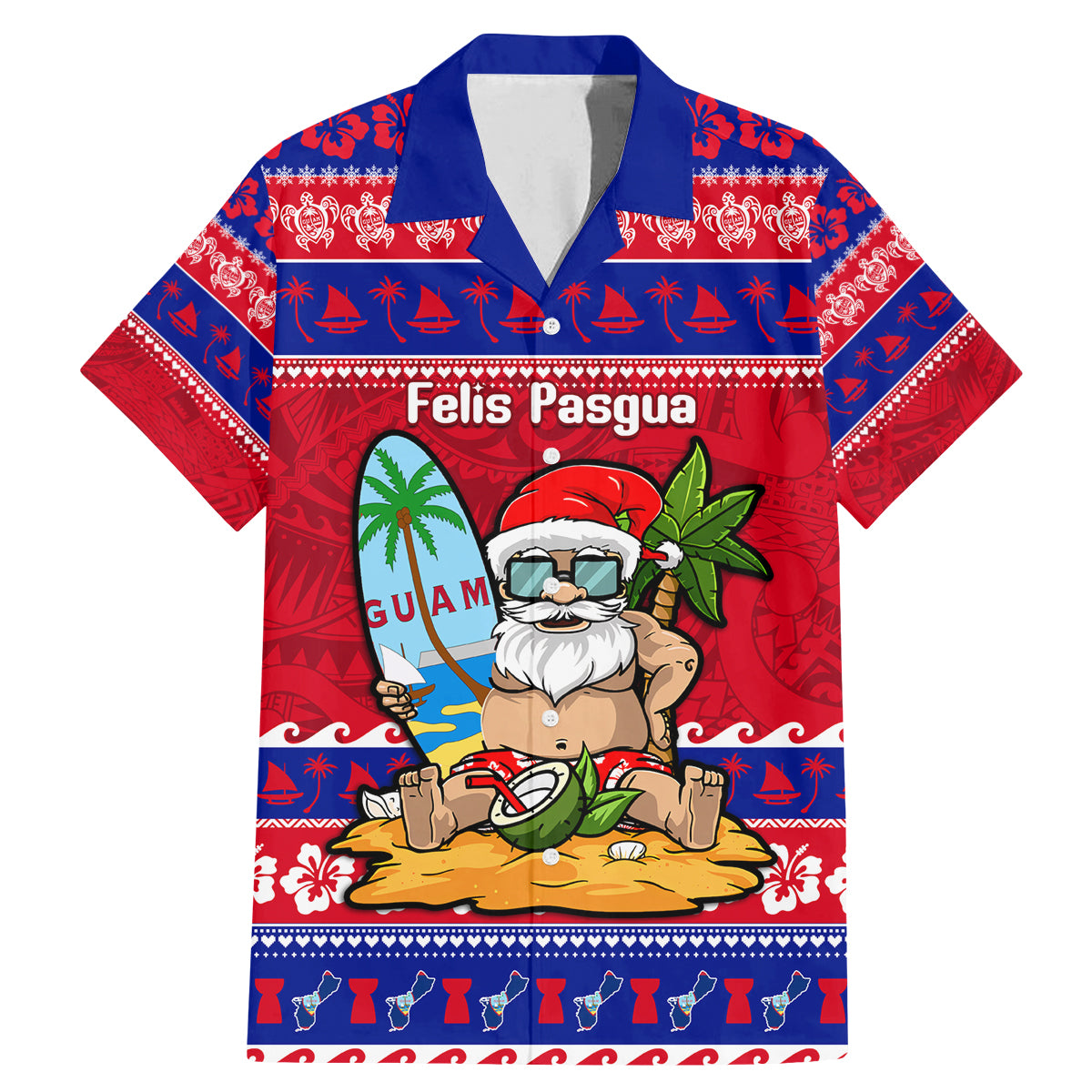 Custom Guam Christmas Family Matching Mermaid Dress and Hawaiian Shirt Guaman Santas Felis Pasgua - Wonder Print Shop