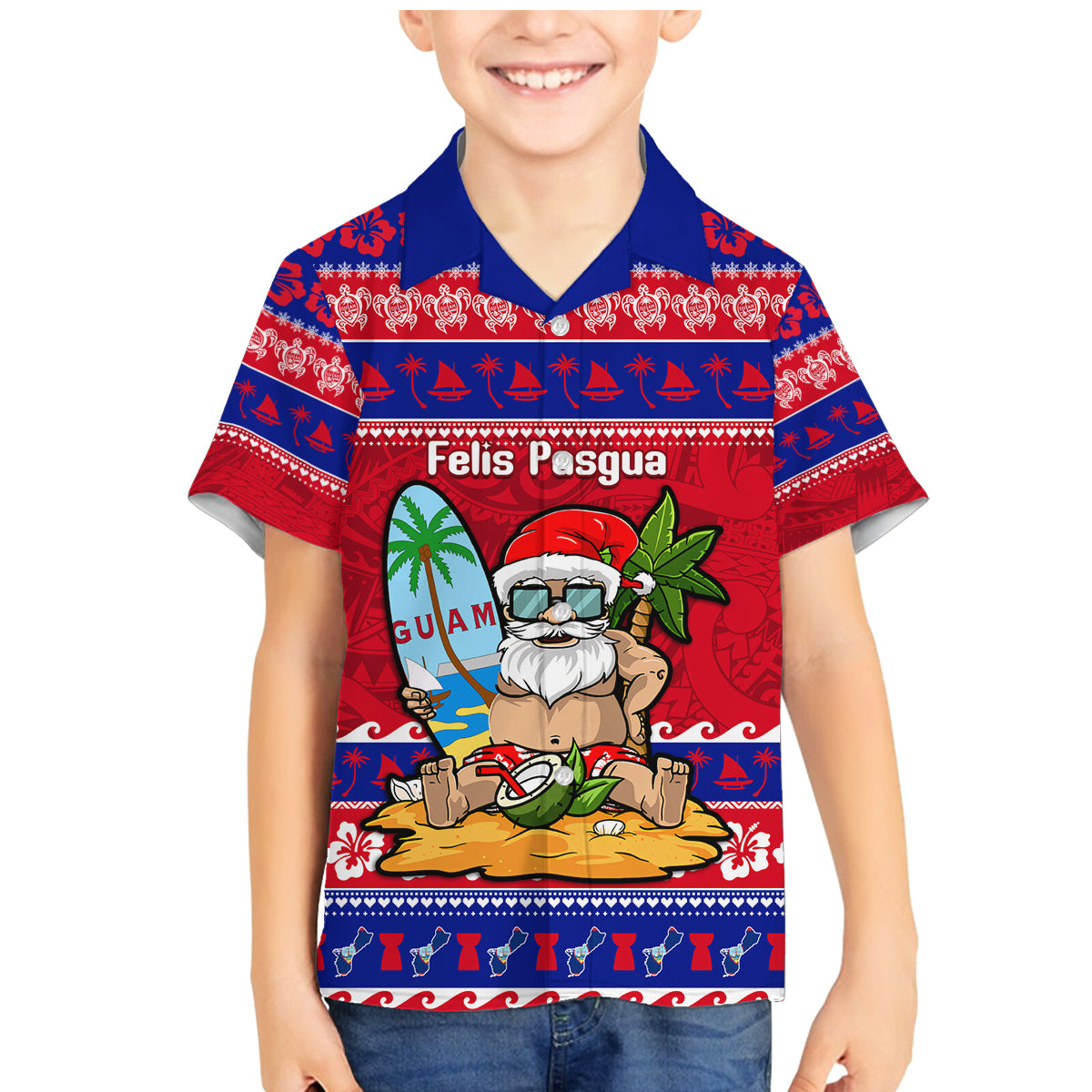 Custom Guam Christmas Family Matching Mermaid Dress and Hawaiian Shirt Guaman Santas Felis Pasgua - Wonder Print Shop