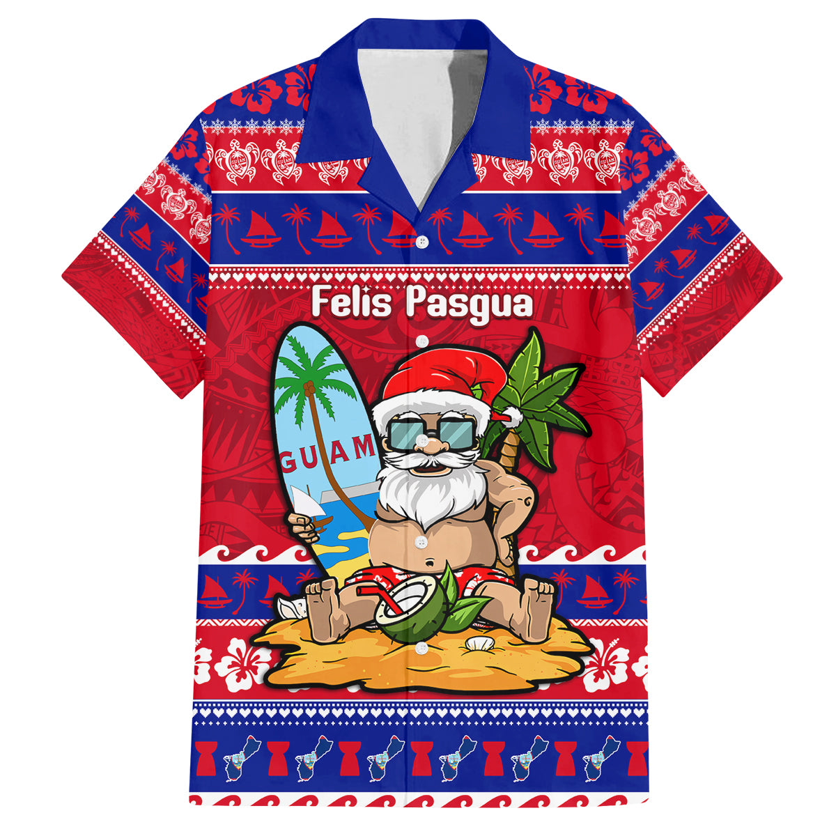 Custom Guam Christmas Family Matching Off Shoulder Long Sleeve Dress and Hawaiian Shirt Guaman Santas Felis Pasgua - Wonder Print Shop