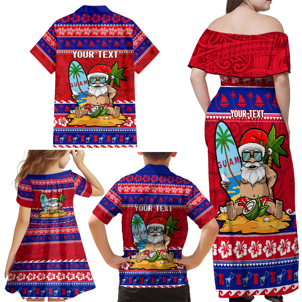 Custom Guam Christmas Family Matching Off Shoulder Maxi Dress and Hawaiian Shirt Guaman Santas Felis Pasgua - Wonder Print Shop