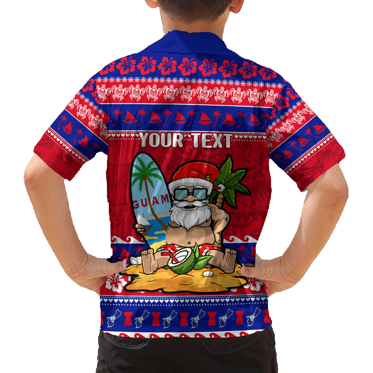 Custom Guam Christmas Family Matching Off Shoulder Short Dress and Hawaiian Shirt Guaman Santas Felis Pasgua - Wonder Print Shop