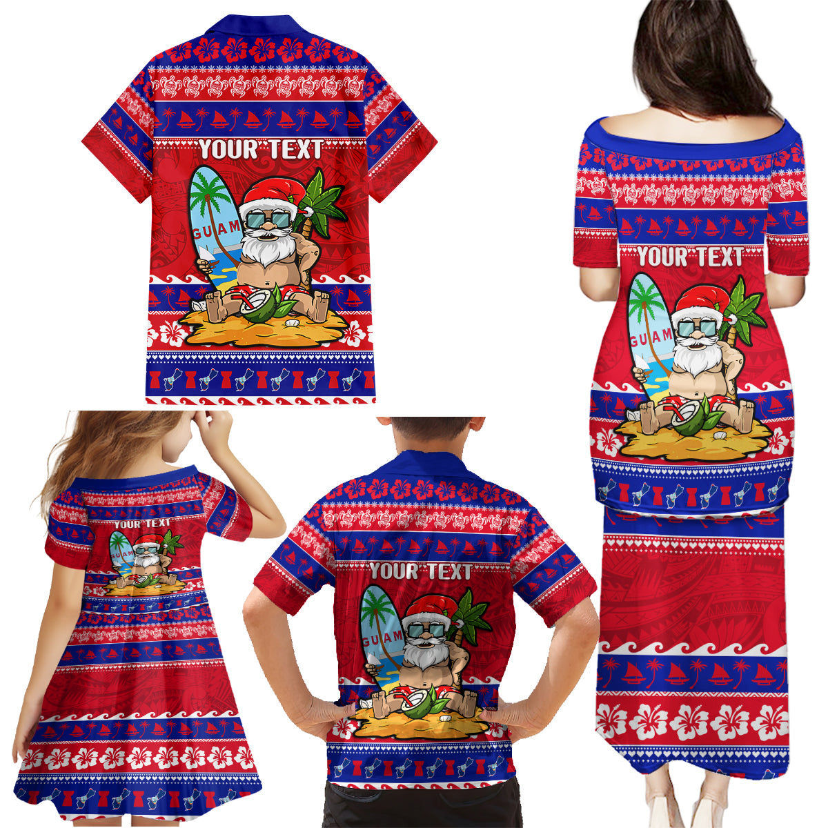 Custom Guam Christmas Family Matching Puletasi Dress and Hawaiian Shirt Guaman Santas Felis Pasgua - Wonder Print Shop