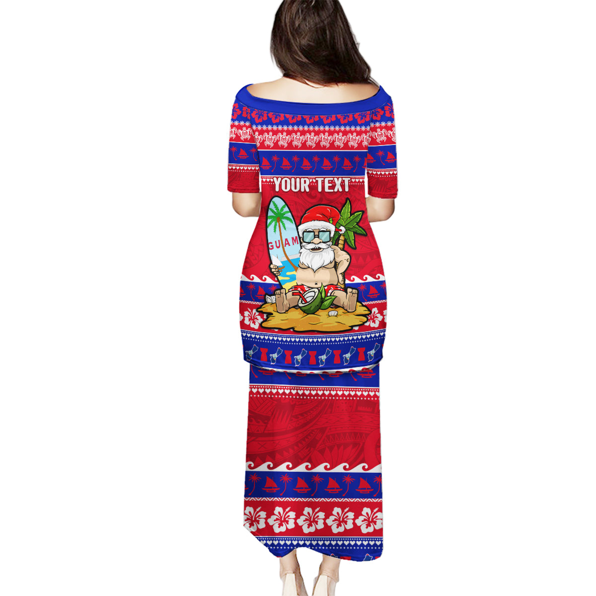 Custom Guam Christmas Family Matching Puletasi Dress and Hawaiian Shirt Guaman Santas Felis Pasgua - Wonder Print Shop
