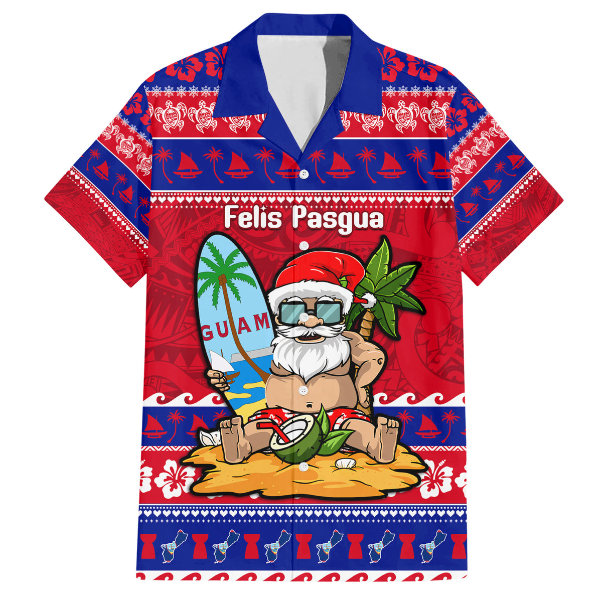 Custom Guam Christmas Family Matching Short Sleeve Bodycon Dress and Hawaiian Shirt Guaman Santas Felis Pasgua - Wonder Print Shop