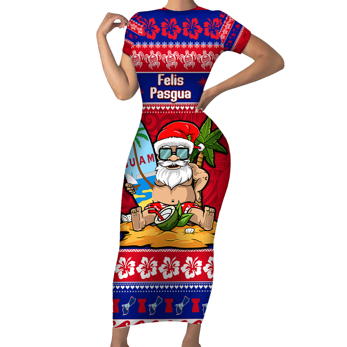 Custom Guam Christmas Family Matching Short Sleeve Bodycon Dress and Hawaiian Shirt Guaman Santas Felis Pasgua - Wonder Print Shop