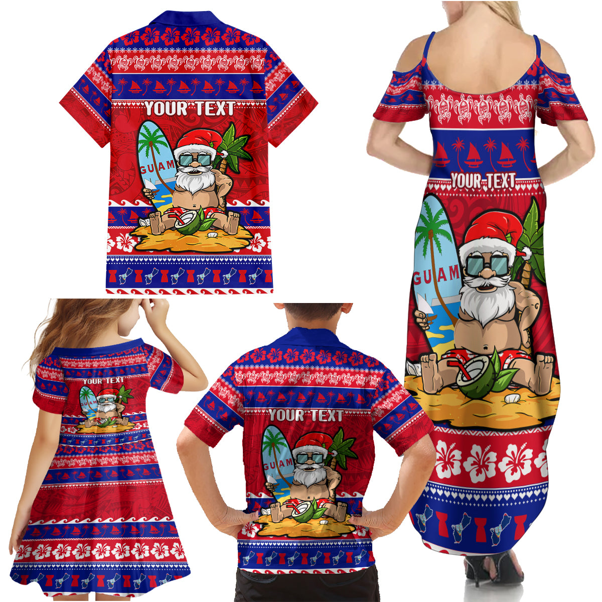 Custom Guam Christmas Family Matching Summer Maxi Dress and Hawaiian Shirt Guaman Santas Felis Pasgua - Wonder Print Shop