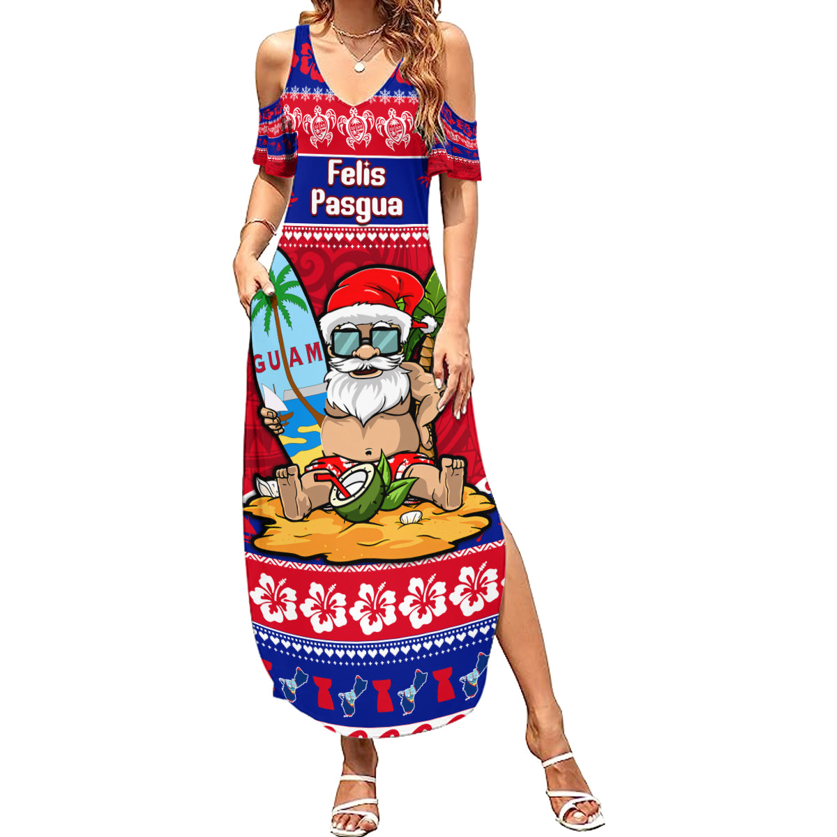 Custom Guam Christmas Family Matching Summer Maxi Dress and Hawaiian Shirt Guaman Santas Felis Pasgua - Wonder Print Shop