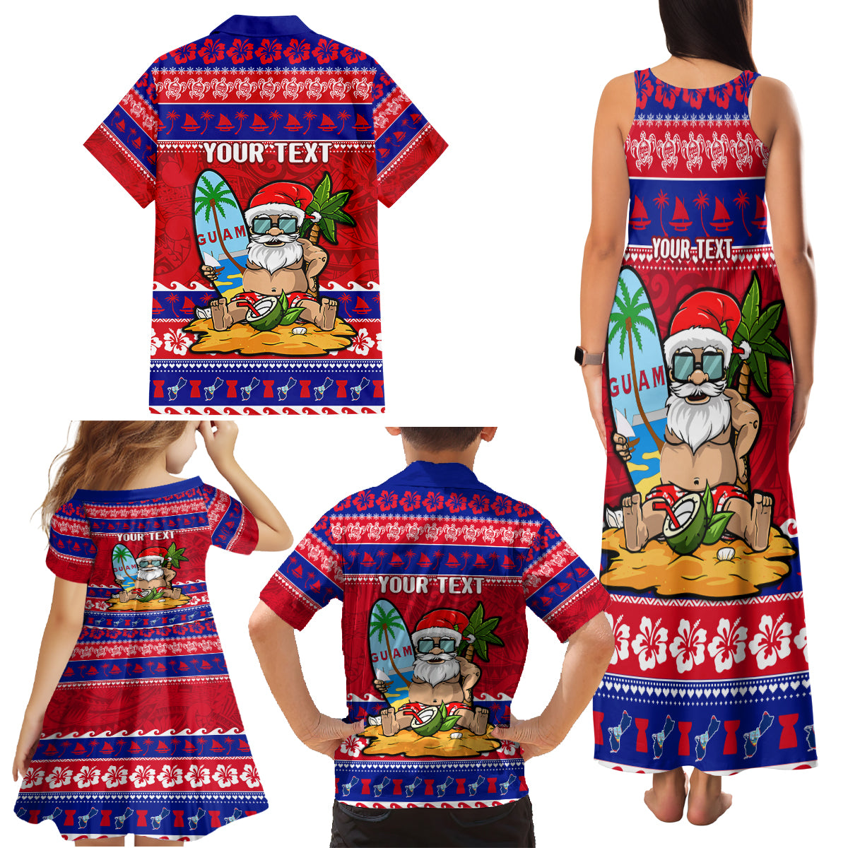 Custom Guam Christmas Family Matching Tank Maxi Dress and Hawaiian Shirt Guaman Santas Felis Pasgua - Wonder Print Shop