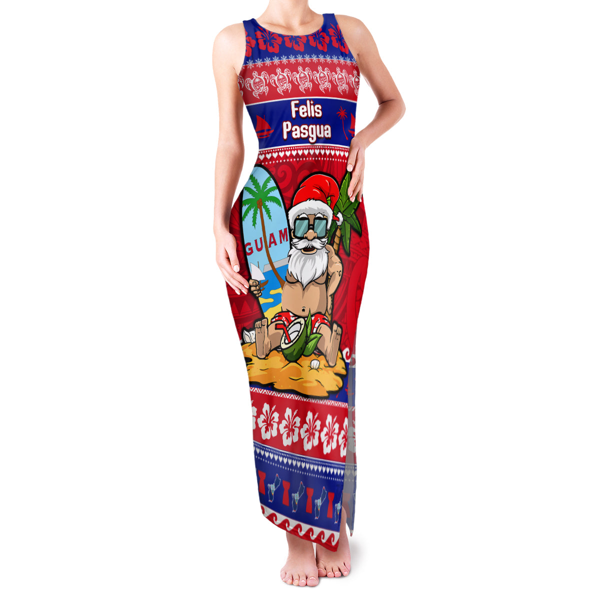 Custom Guam Christmas Family Matching Tank Maxi Dress and Hawaiian Shirt Guaman Santas Felis Pasgua - Wonder Print Shop