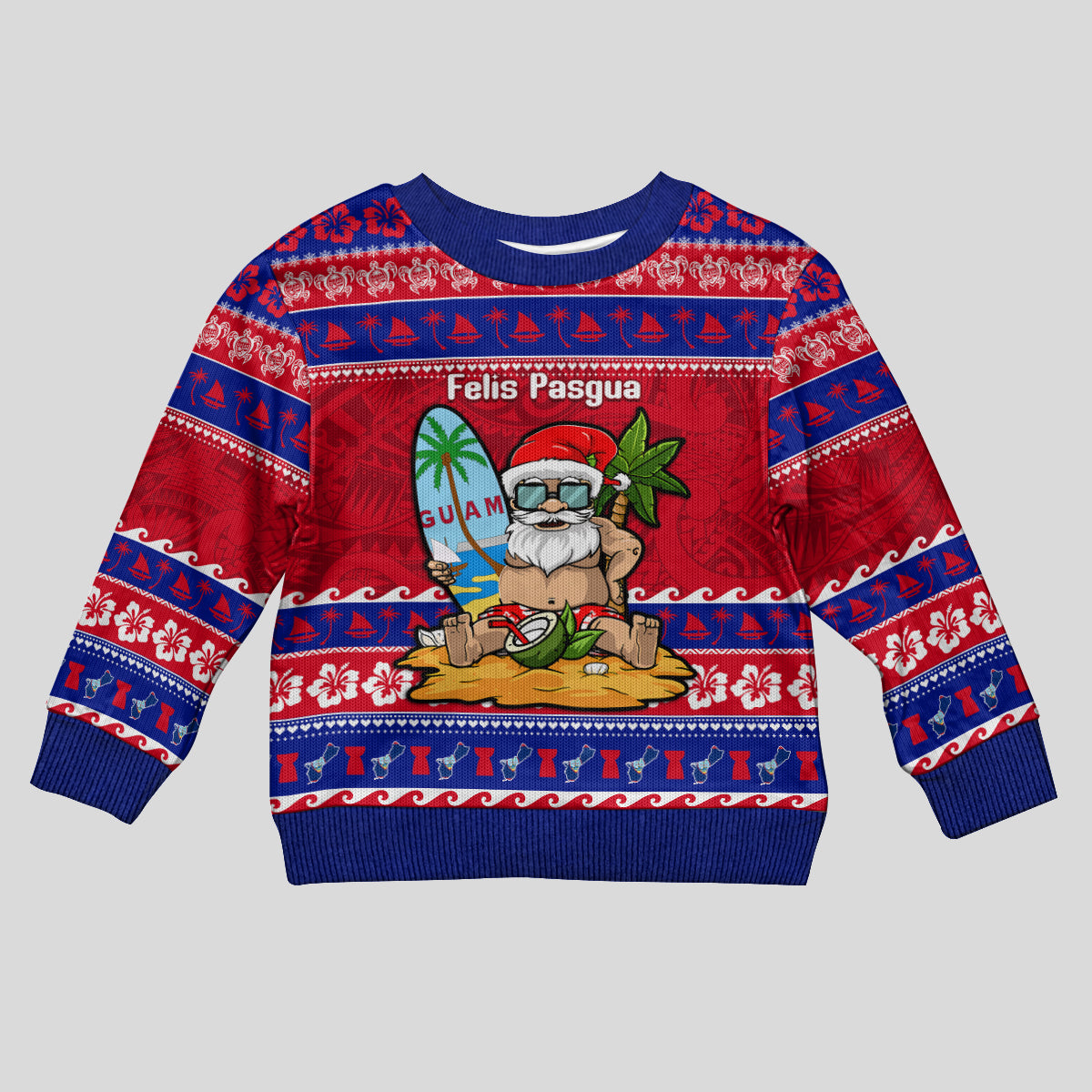 Custom Guam Christmas Kid Ugly Christmas Sweater Guaman Santas Felis Pasgua - Wonder Print Shop