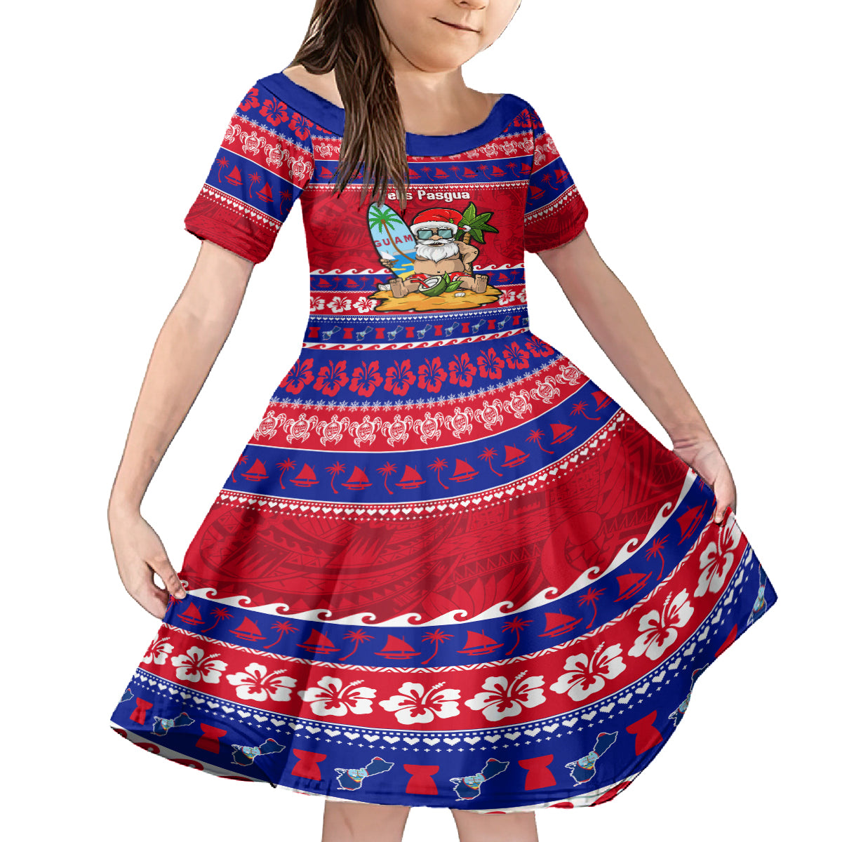 Custom Guam Christmas Kid Short Sleeve Dress Guaman Santas Felis Pasgua - Wonder Print Shop