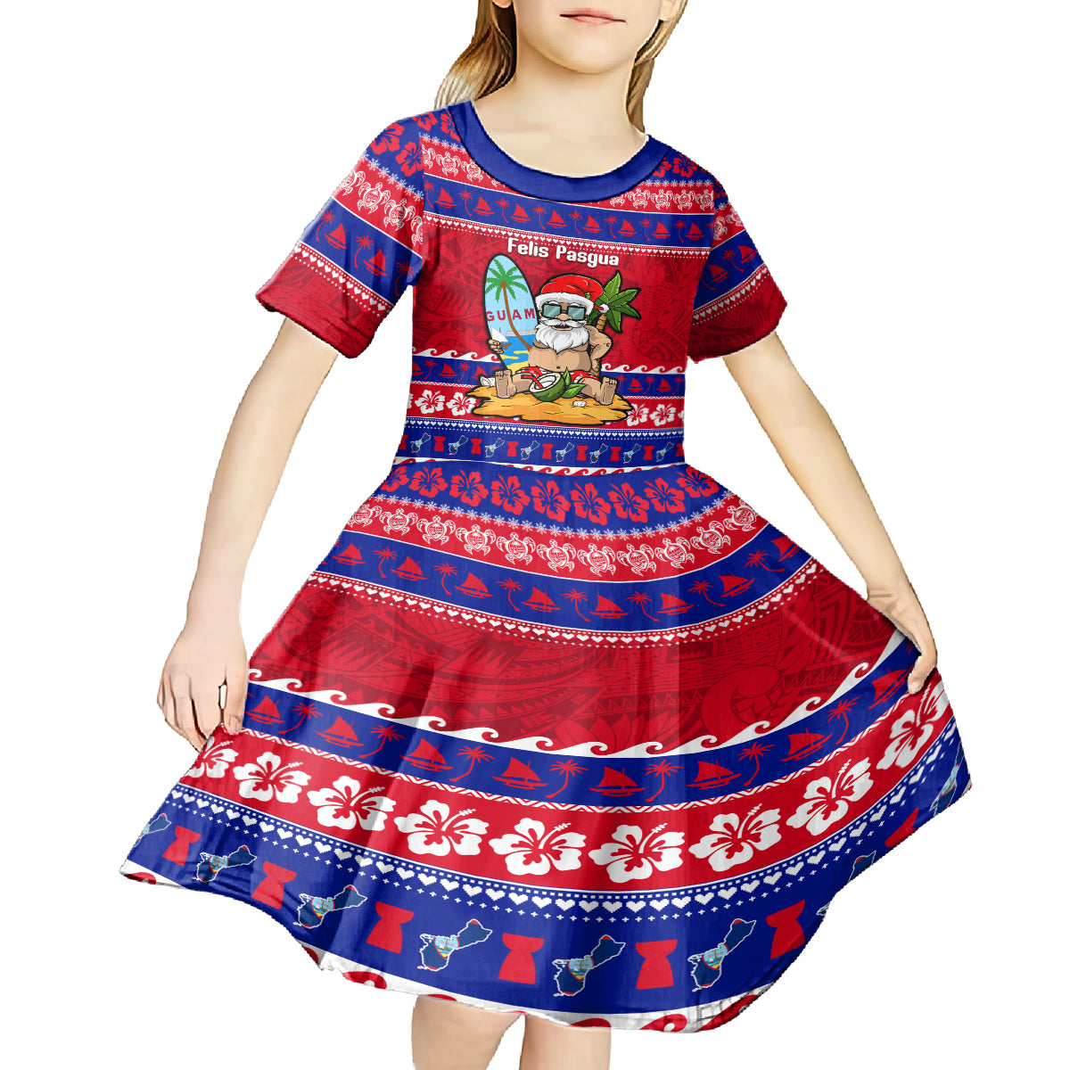 Custom Guam Christmas Kid Short Sleeve Dress Guaman Santas Felis Pasgua - Wonder Print Shop