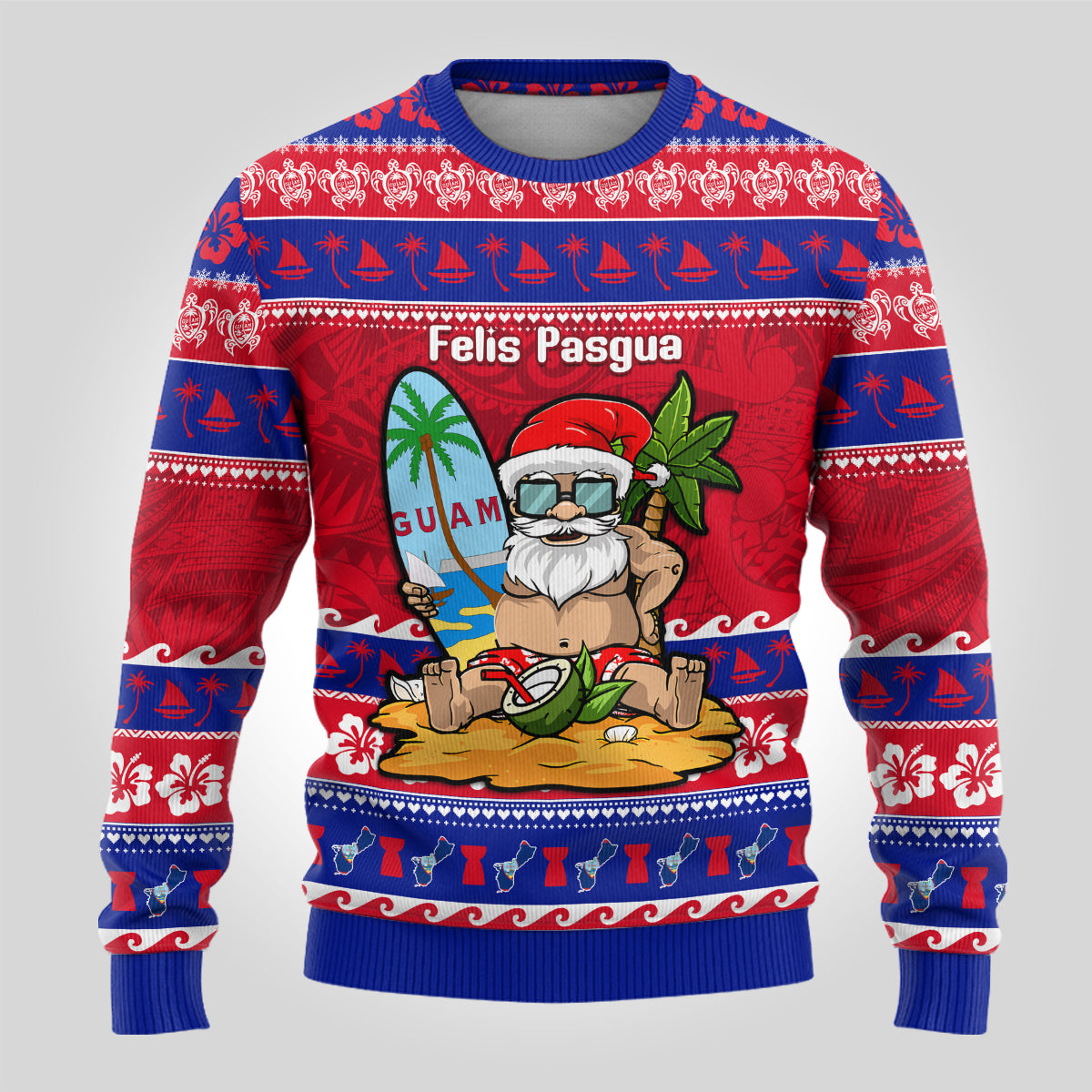 Custom Guam Christmas Ugly Christmas Sweater Guaman Santas Felis Pasgua - Wonder Print Shop