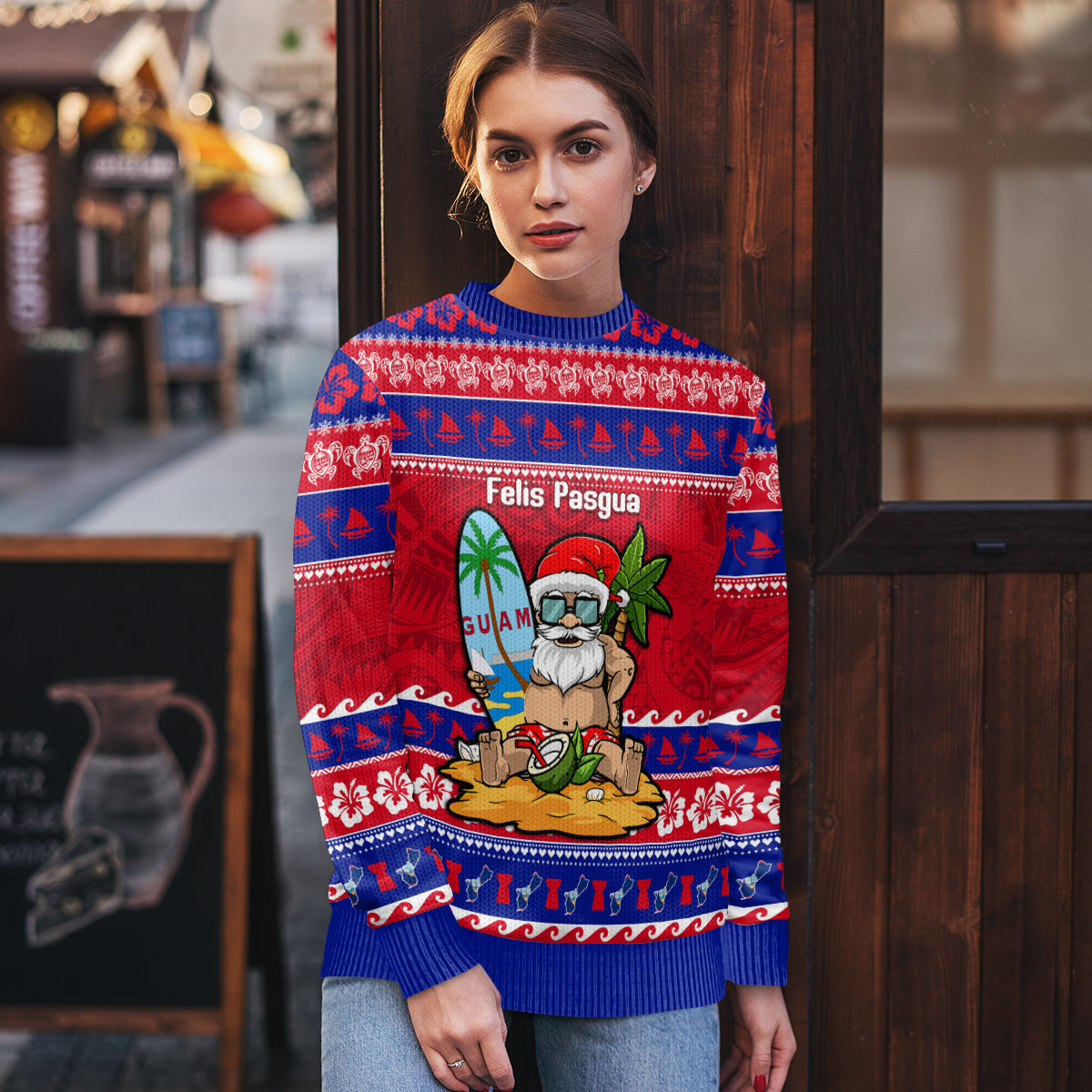 Custom Guam Christmas Ugly Christmas Sweater Guaman Santas Felis Pasgua - Wonder Print Shop