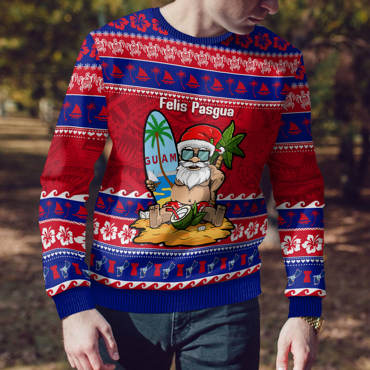 Custom Guam Christmas Ugly Christmas Sweater Guaman Santas Felis Pasgua - Wonder Print Shop