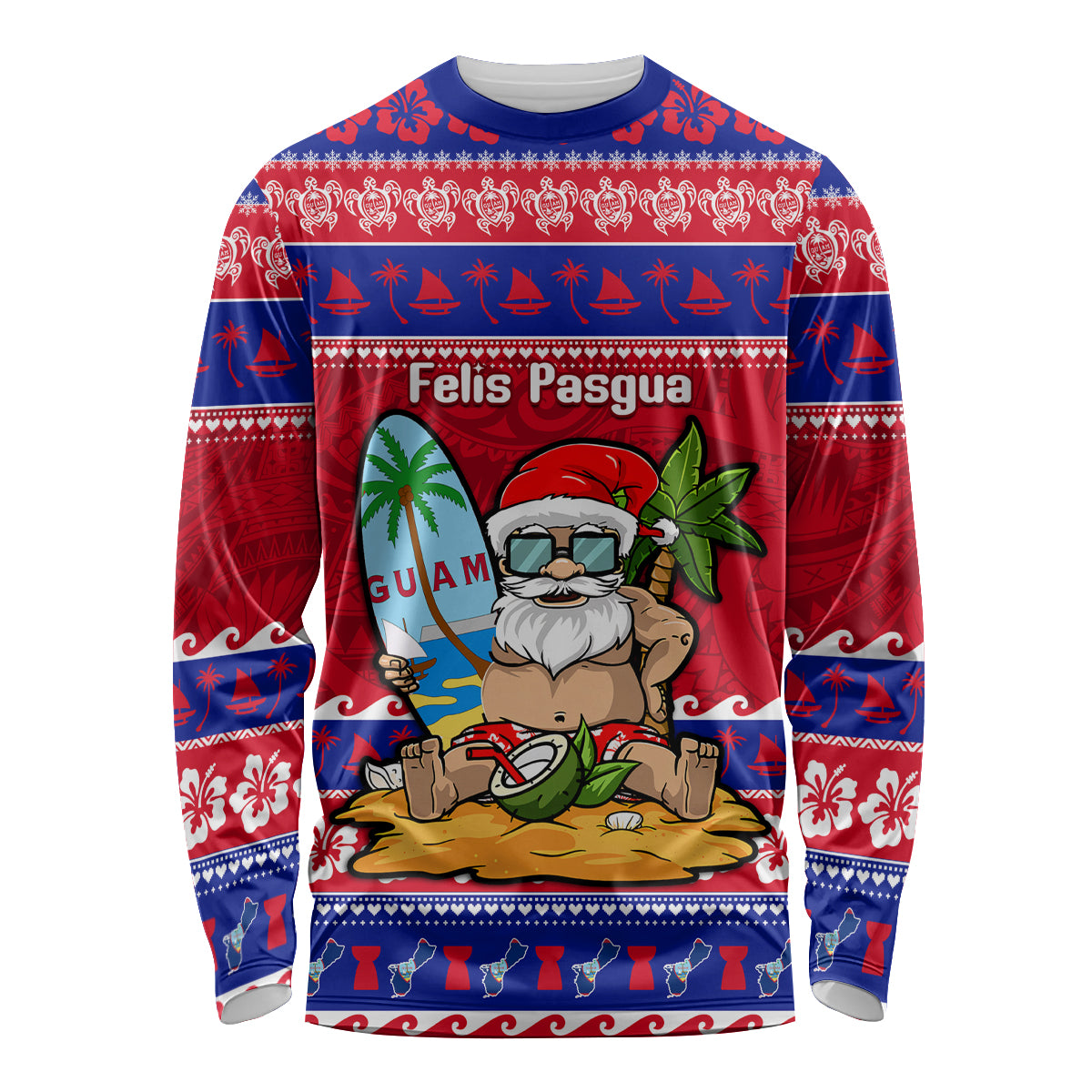 Custom Guam Christmas Long Sleeve Shirt Guaman Santas Felis Pasgua - Wonder Print Shop