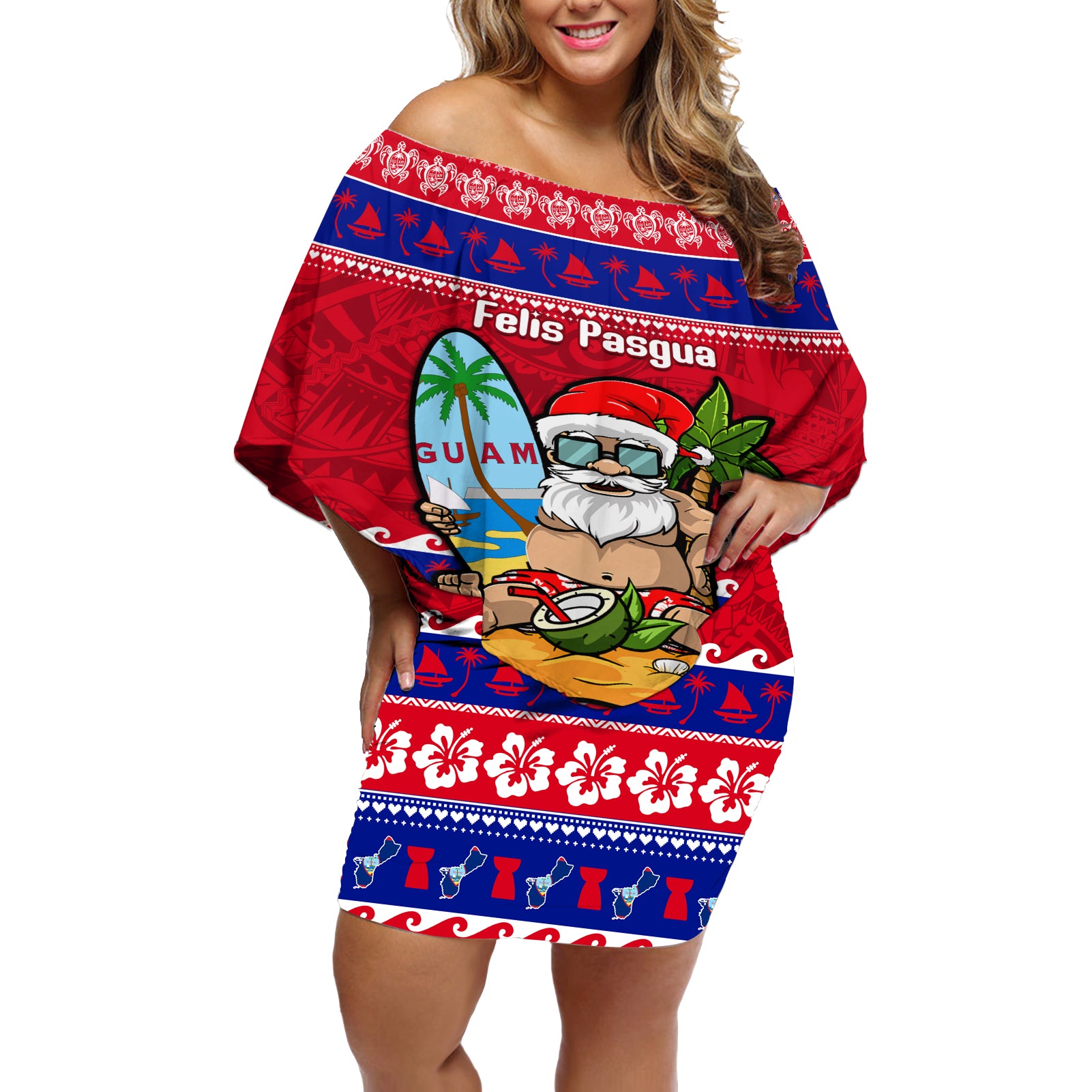Custom Guam Christmas Off Shoulder Short Dress Guaman Santas Felis Pasgua - Wonder Print Shop