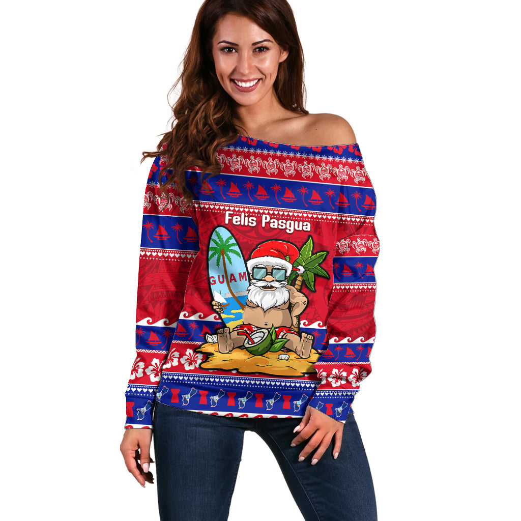 Custom Guam Christmas Off Shoulder Sweater Guaman Santas Felis Pasgua - Wonder Print Shop